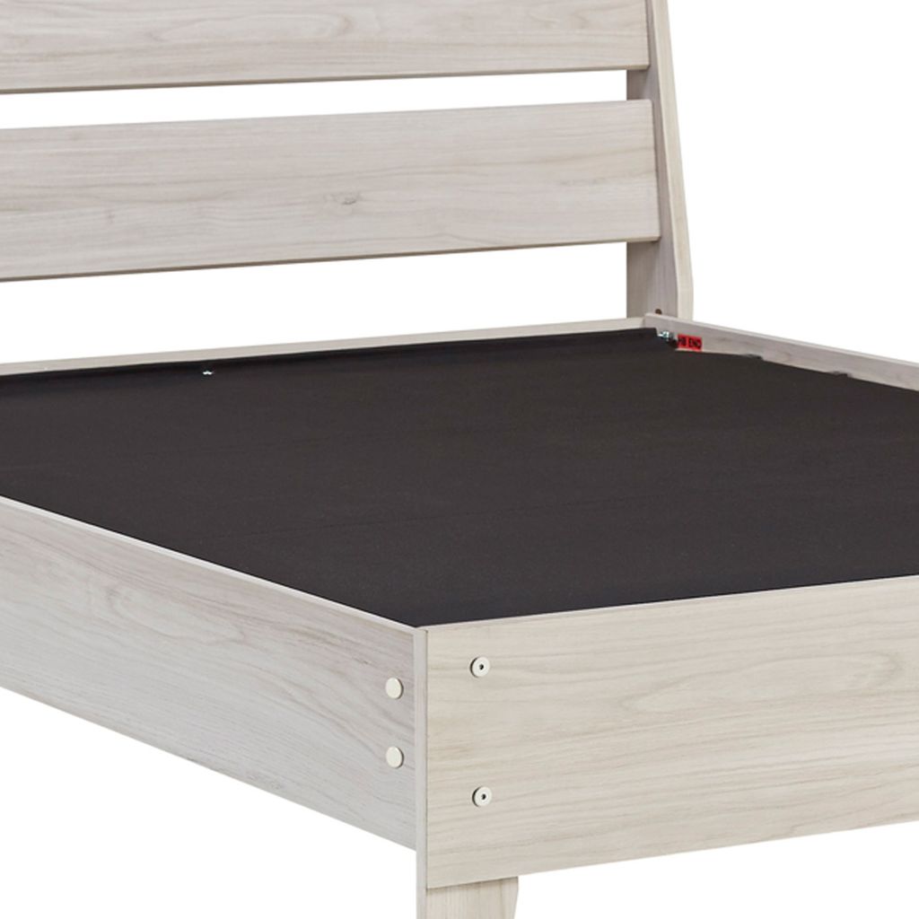 Wooden Twin Platform Bed with Grains, Off White - View 4