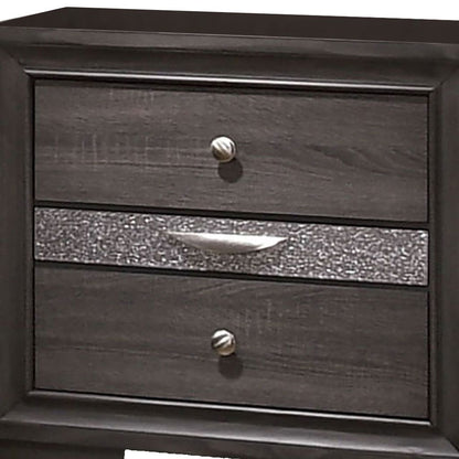 Wooden Nightstand with 2 Drawers and 1 Jewelry Drawer, Gray and Silver - View 2