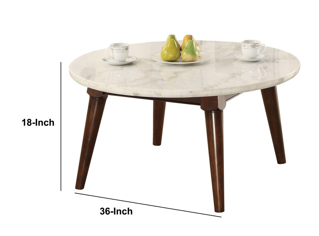 Wood Base Coffee Table with Marble Top, Walnut Brown - View 5
