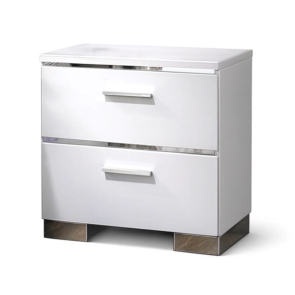 Wood and Metal Nightstand with 2 Drawers,  White and Silver - View 3