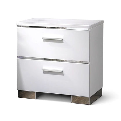 Wood and Metal Nightstand with 2 Drawers,  White and Silver - View 3