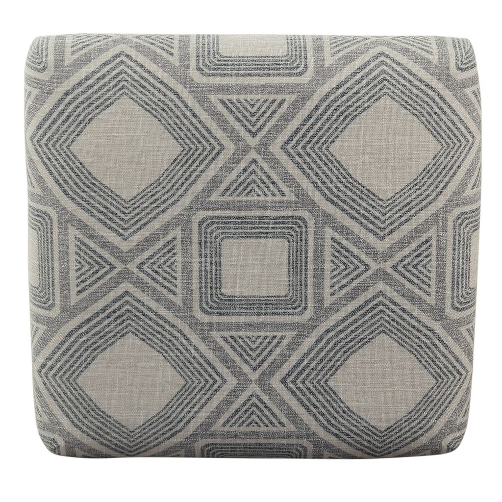 Metal Counter Stool with Geometric Pattern Fabric Upholstered Seat, Gray and Black - View 5