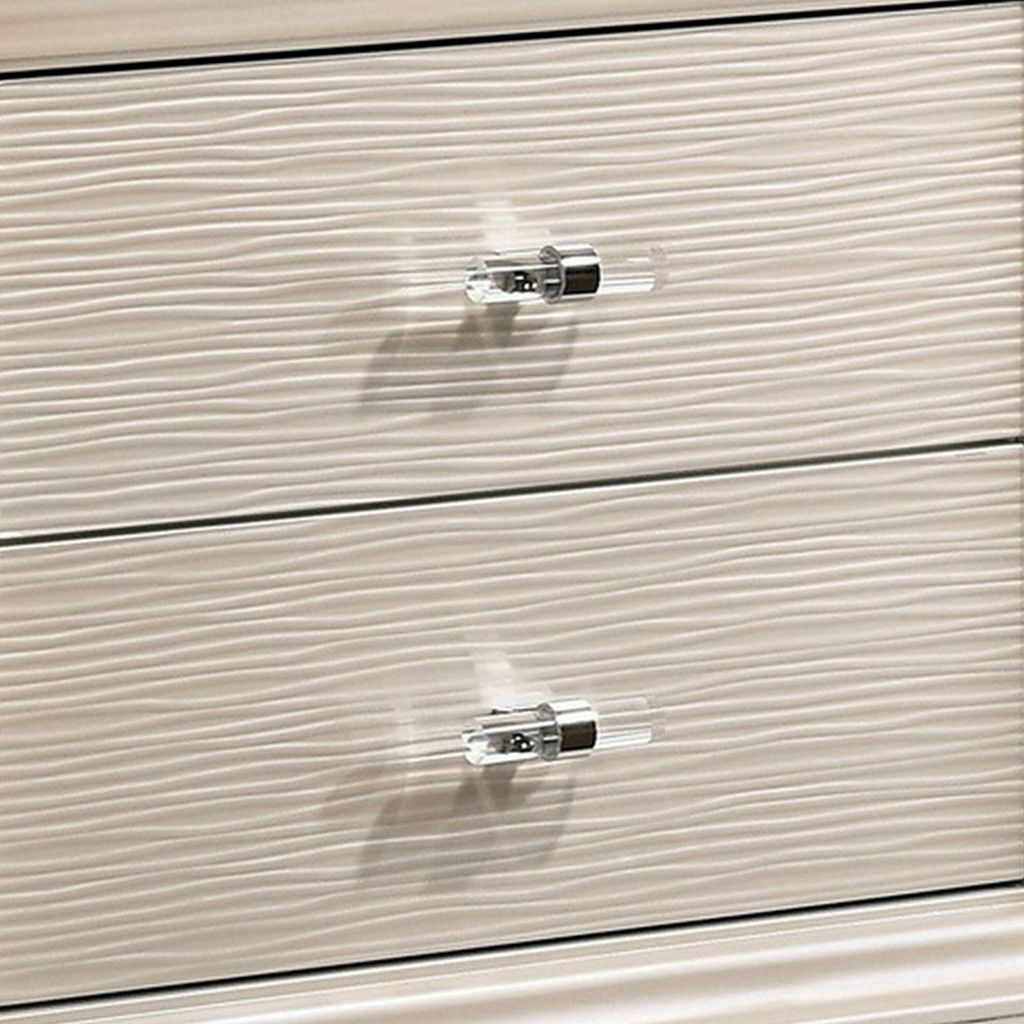 Nightstand with Textured 2 Drawers and Acrylic Legs, Pearl White - View 4