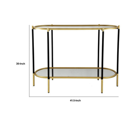 30 Inch Console Sideboard Table, Oblong, Mirrored Top, Black, Gold - View 5