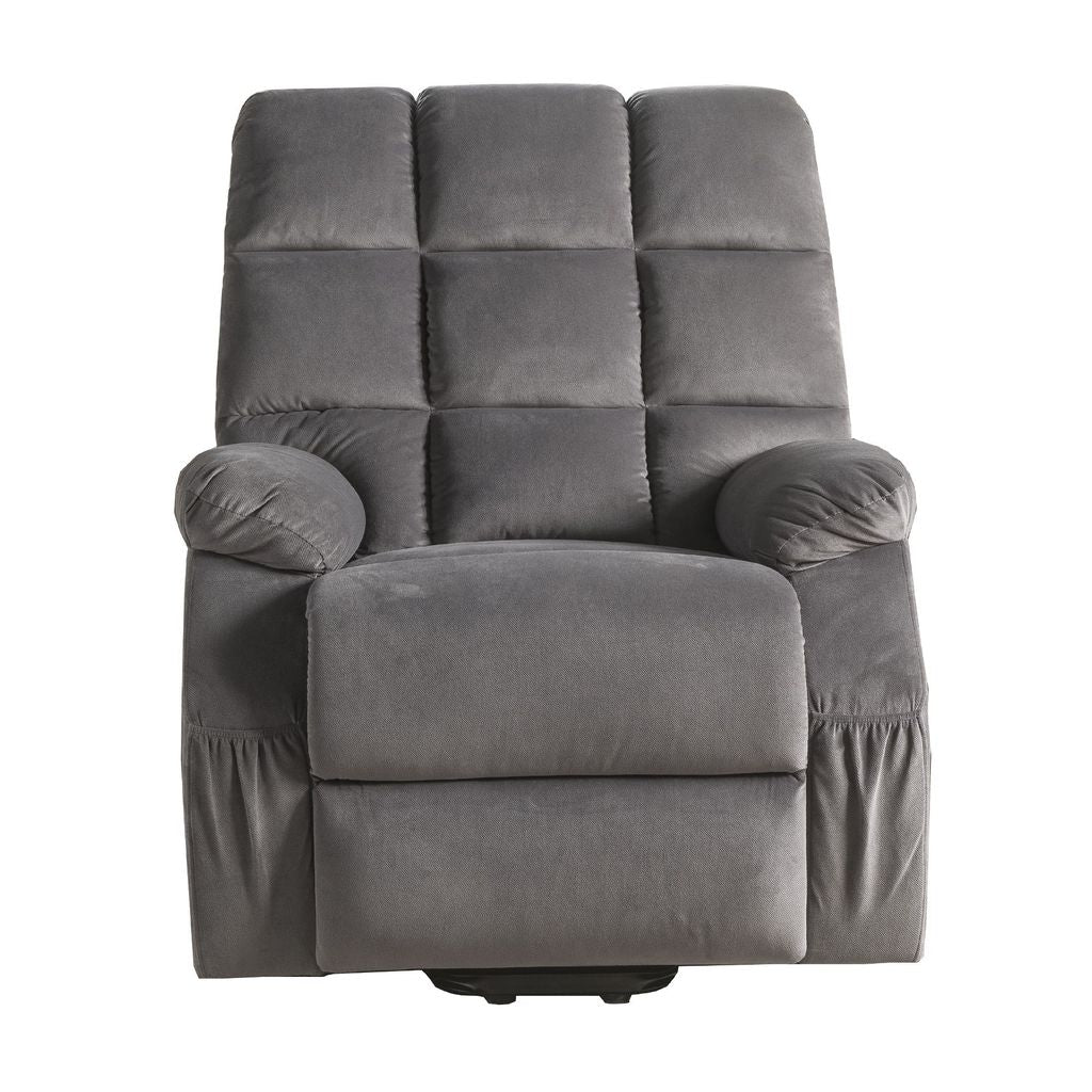 Contemporary Velvet and Metal Recliner with Power Lift, Gray - View 3