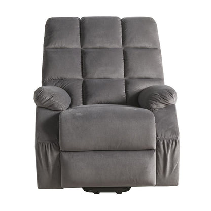 Contemporary Velvet and Metal Recliner with Power Lift, Gray - View 3