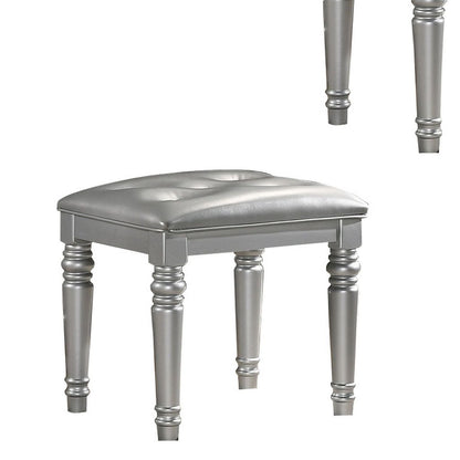 Kya 20 Inch Vanity Stool with Tufted Vegan Faux Leather Seat, Glam Silver - View 4