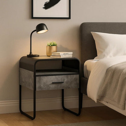 Ish 22 Inch Modern Wood End Table, 1 Drawer, Metal Handles, Gray , Black - View 7