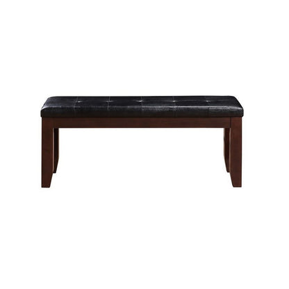 Leather Upholstered Wooden Bench With Tufted Seat, Espresso Brown & Black - View 3