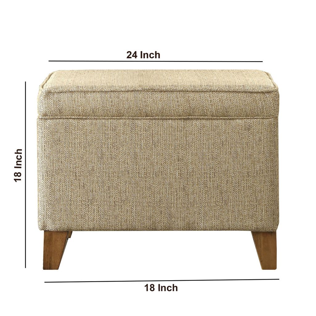 Rectangular Fabric Upholstered Wooden Ottoman with Lift Top Storage, Brown - View 6