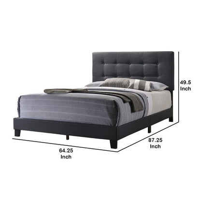 Queen Size Bed with Square Button Tufted Headboard, Dark Gray - View 6