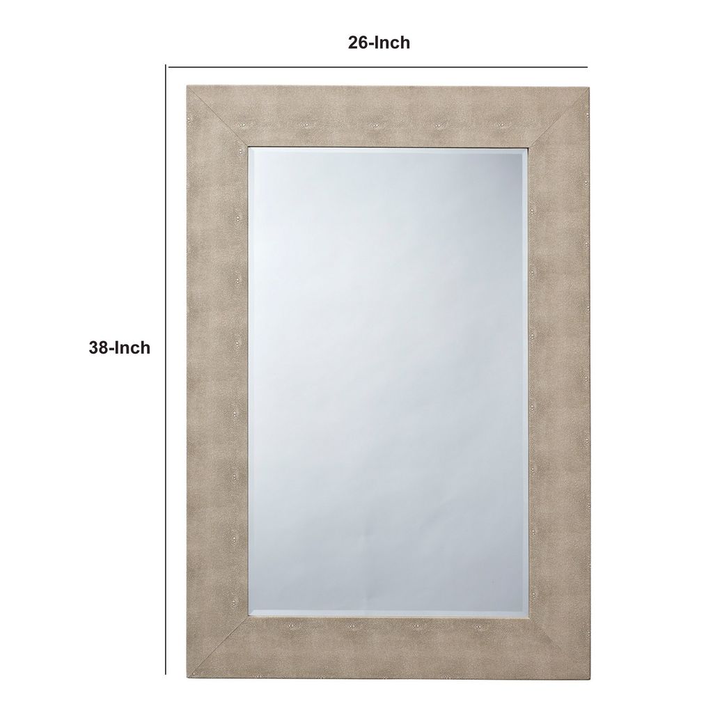 Structure 26 x 38 Modern Rectangular Mirror, Shargeen Texture, Bevel, Ivory - View 5