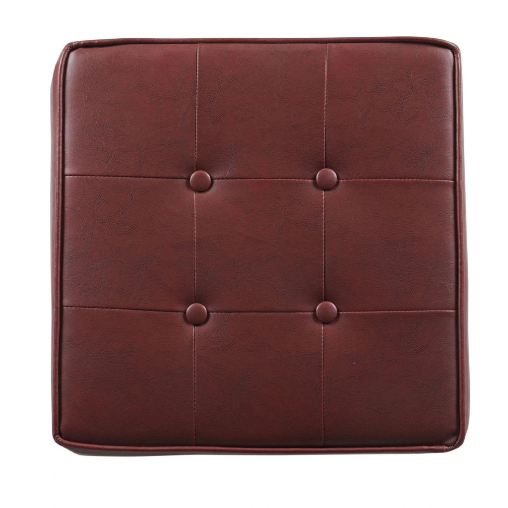 Square Shape Leatherette Upholstered Wooden Ottoman with Tufted Lift Off Lid Storage, Red - View 5