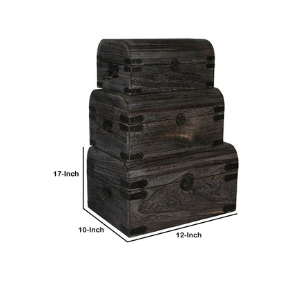 Wooden Lift Top Storage Box with Grain Details, Set of 3, Gray - View 5