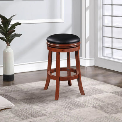 Sabi 30 inch Swivel Counter Stool, Solid Wood, Faux Leather, Brown, Black - View 7