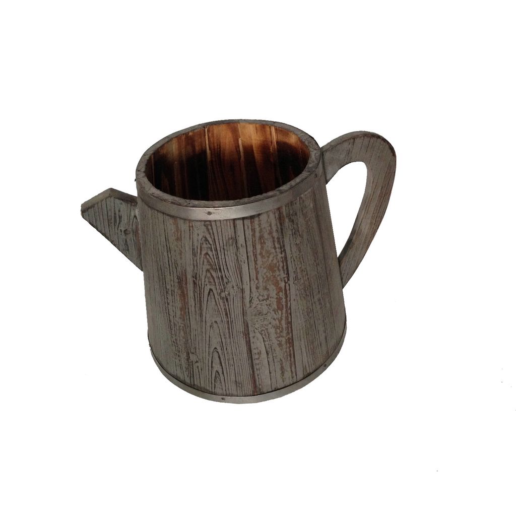 Traditional Wooden Deep Round Kettle Shaped Garden Pot Set of 2, Gray