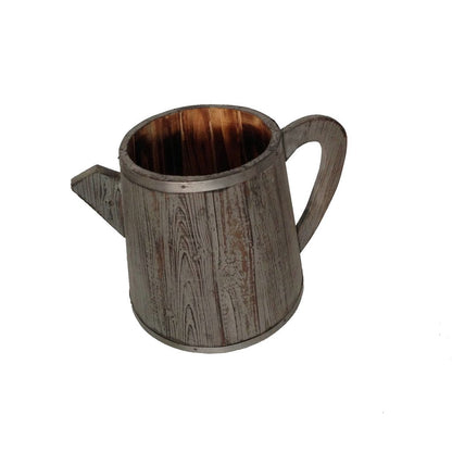 Traditional Wooden Deep Round Kettle Shaped Garden Pot Set of 2, Gray