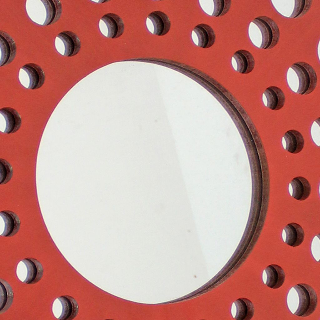 Contemporary Wooden Round Wall Decor Set of 2, with Circle Cut Outs, Red and Silver - View 3