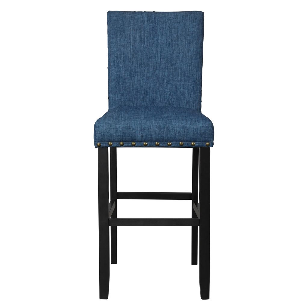 Bar Chair with Fabric Seat and Nailhead Trim, Set of 2, Blue - View 3