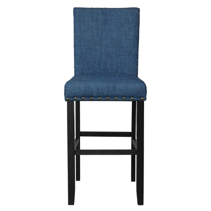 Bar Chair with Fabric Seat and Nailhead Trim, Set of 2, Blue - View 3