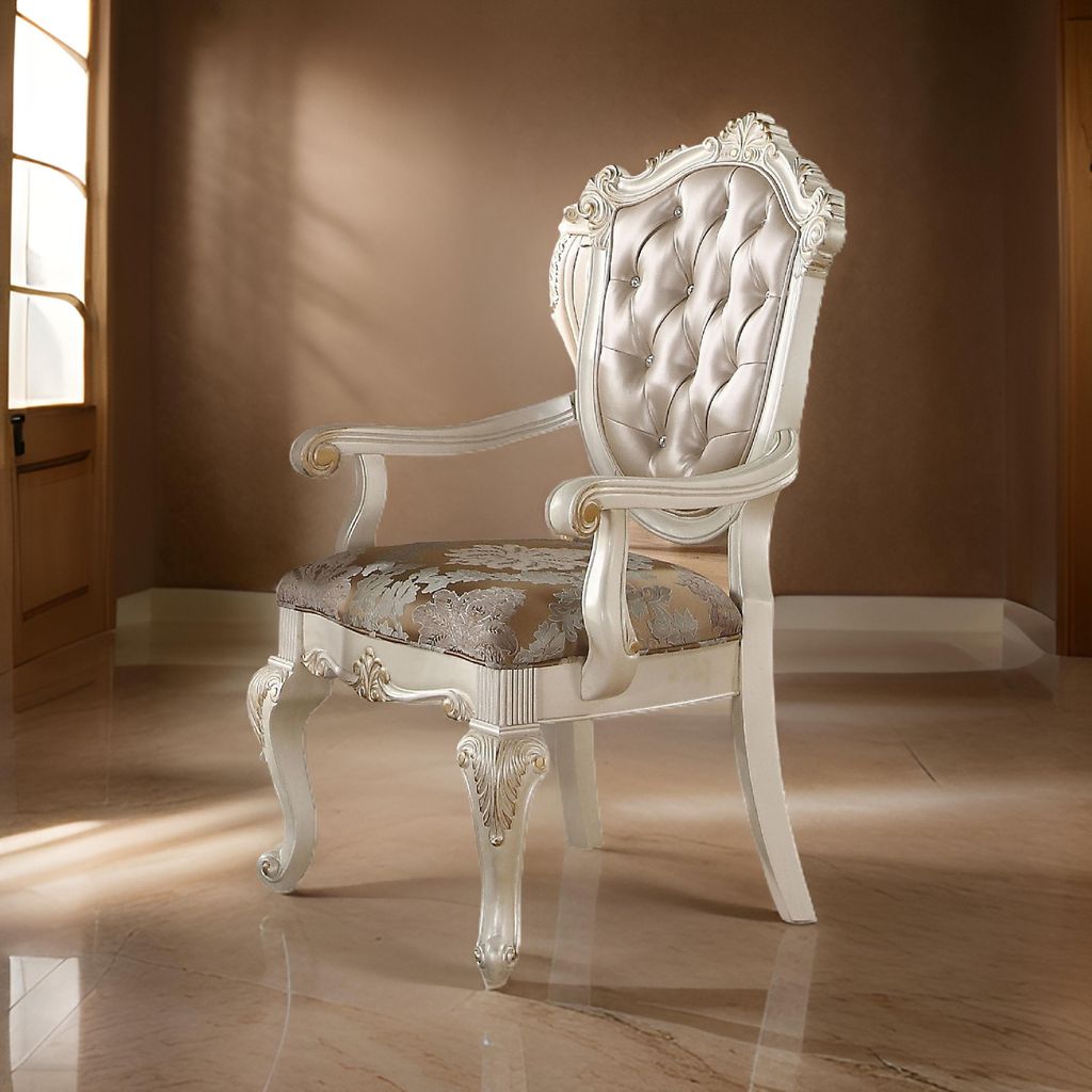 28 Inch Vegan Faux Leather Dining Side Chair, Set of 2, White, Gold - View 7