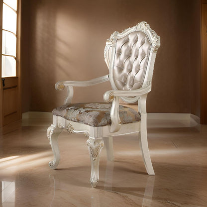 28 Inch Vegan Faux Leather Dining Side Chair, Set of 2, White, Gold - View 7