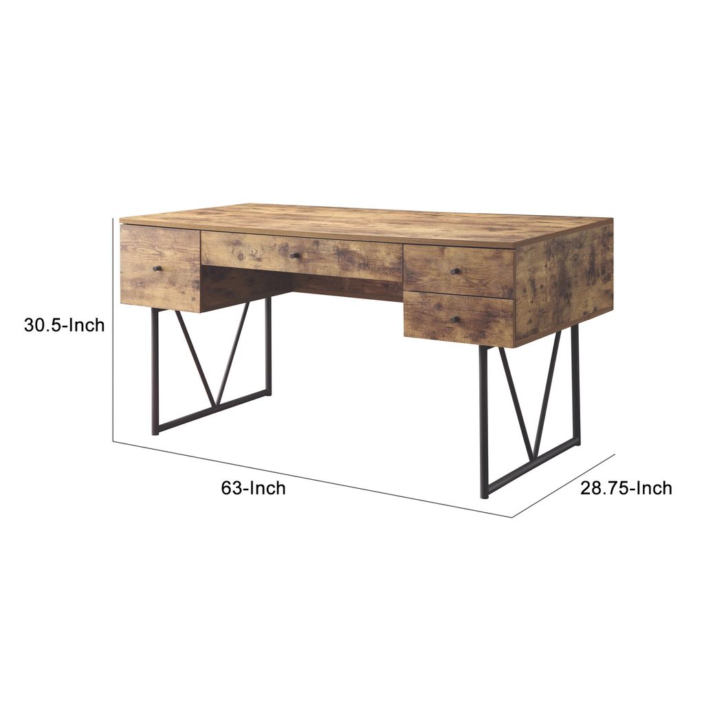 Voguish Style Writing Desk With 4 Drawers, Brown - View 6