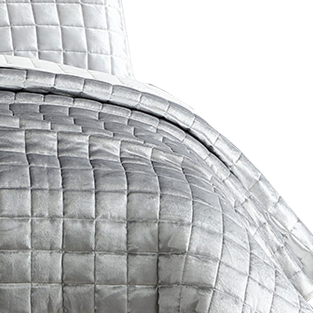 3 Piece King Size Coverlet Set with Stitched Square Pattern, Silver - View 4