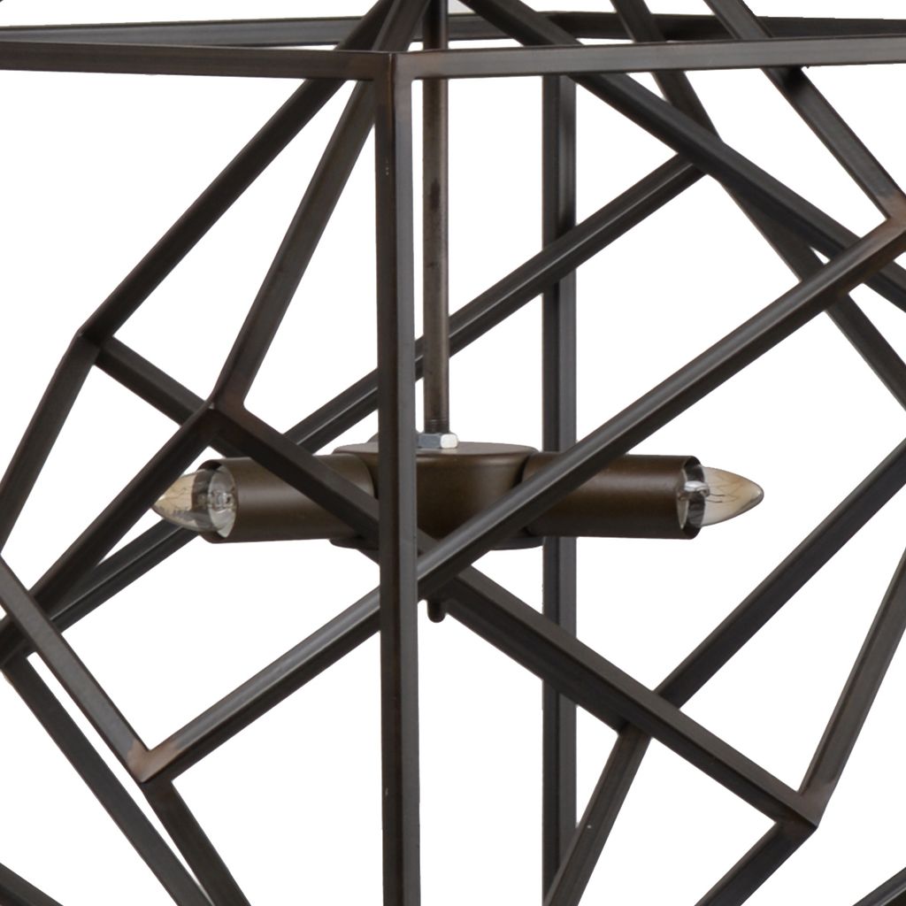 19 Inch 2 Light Chandelier, Geometric Pattern, Iron Frame, Retro, Black - View 3