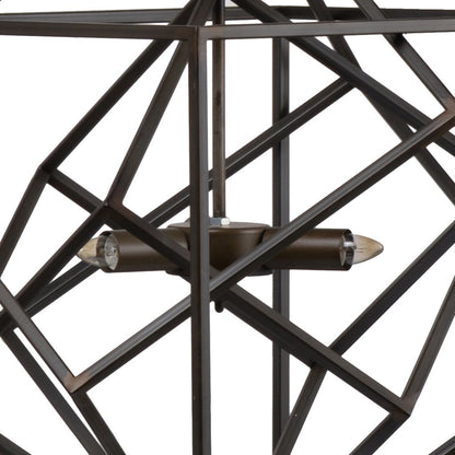 19 Inch 2 Light Chandelier, Geometric Pattern, Iron Frame, Retro, Black - View 3