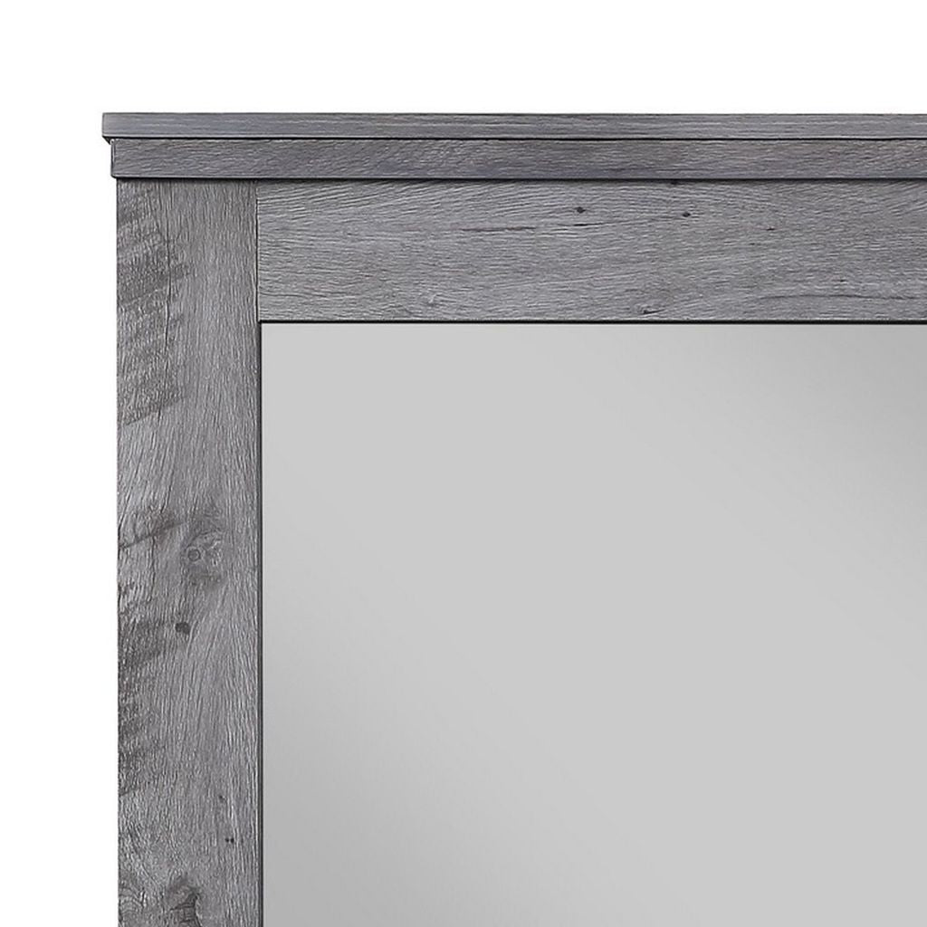 Traditional Wooden Wall Mirror with Rustic Style, Gray - View 3