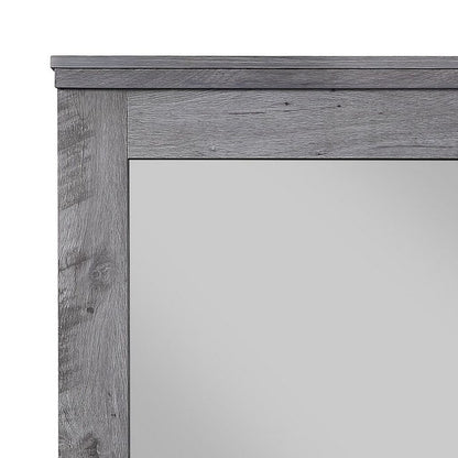 Traditional Wooden Wall Mirror with Rustic Style, Gray - View 3