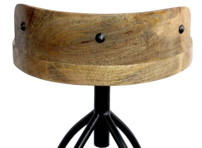 Pia 32-35 Extra Tall Adjustable Barstool, Natural Brown Mango Wood Seat, Black Iron Frame  - View 3