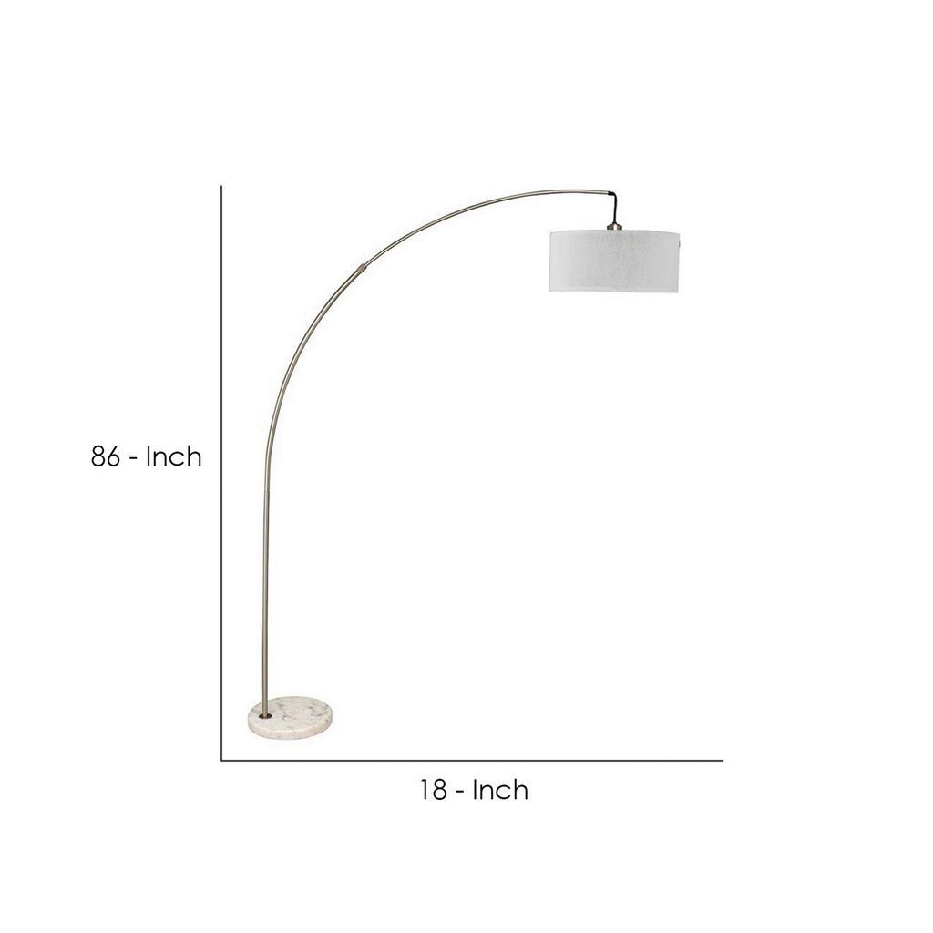 Floor Lamp with Arched Extendable Neck and Marble Base, Silver - View 6