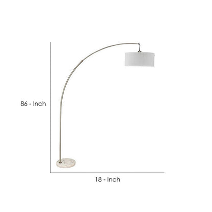 Floor Lamp with Arched Extendable Neck and Marble Base, Silver - View 6
