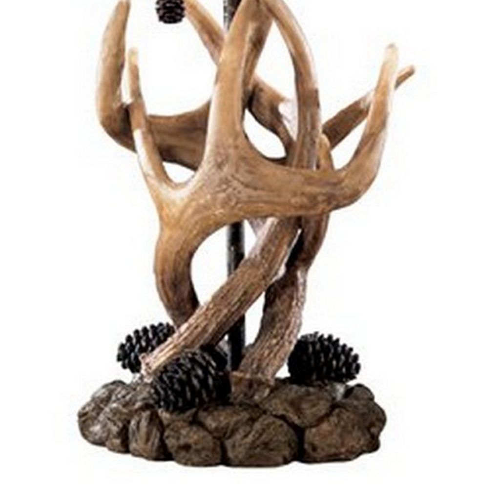 Resin Body Table Lamp with Antler and Pinecone Design, Set of 2, Brown - View 4