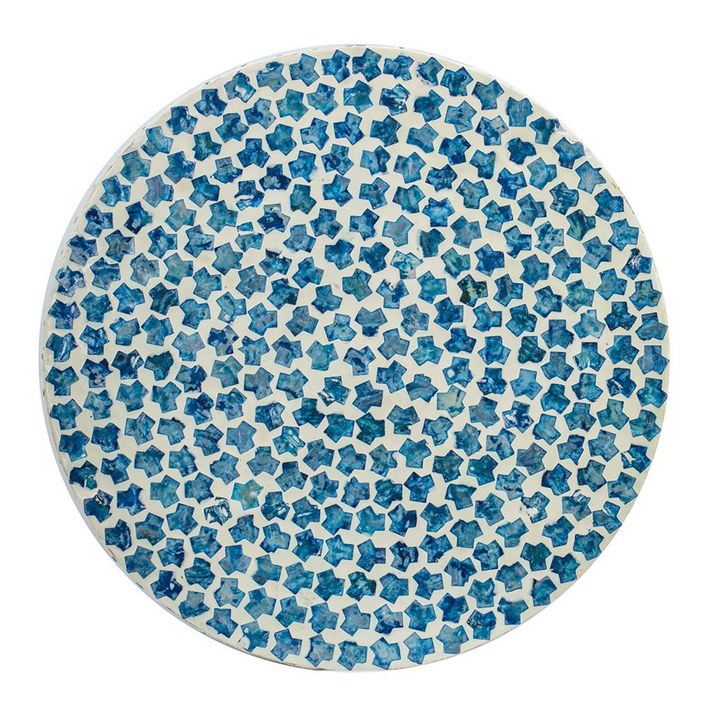 Ivy 20 Inch Luxury Accent Table Stool, Mosaic Tile Pattern, White, Blue - View 4