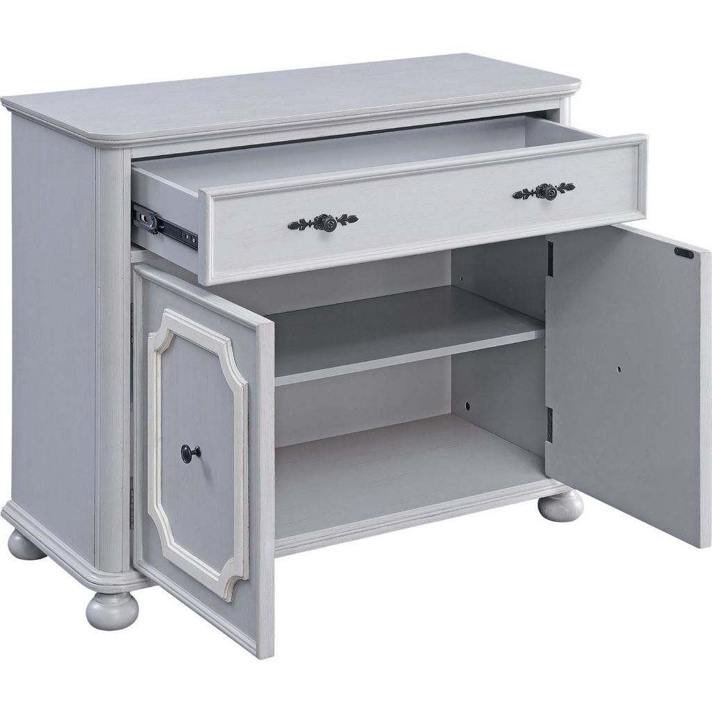 MDF Cabinet with Double Door Storage and Bun Feet, White - View 4