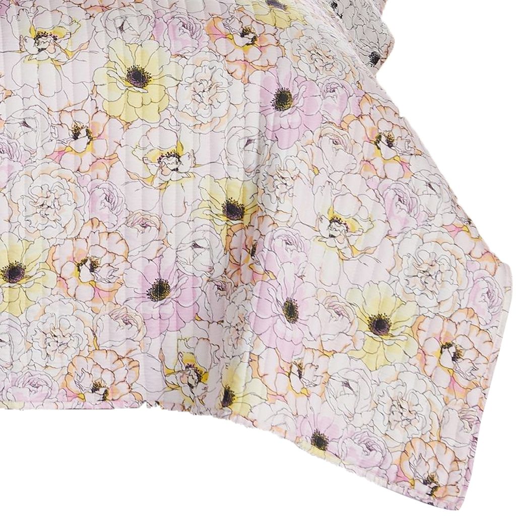 Milan 3 Piece Microfiber Blooming Flower Pattern Queen Quilt Set, White and Pink - View 3