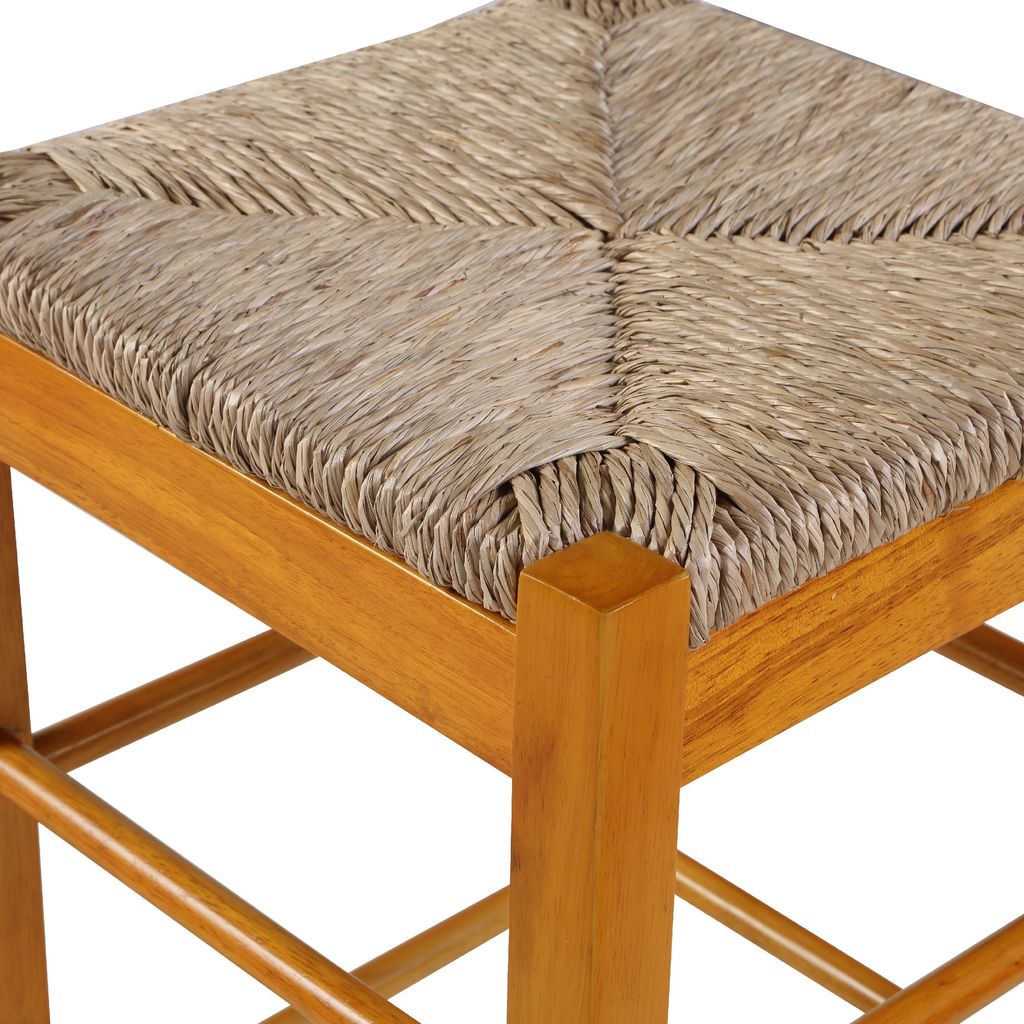 Chris 24 Inch Counter Stool with Wood Frame, Handwoven Rush Seat, Oak Brown - View 4