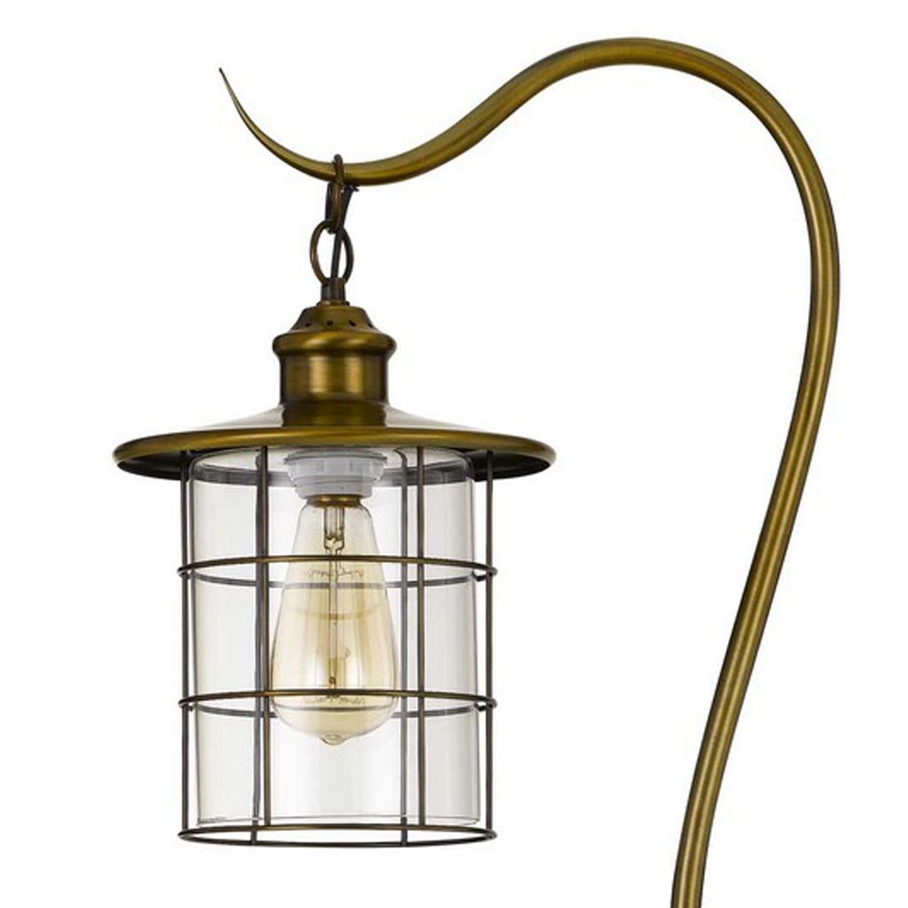 60 Inch Metal Downbridge Design Floor Lamp with Caged Shade, Antique Brass - View 2