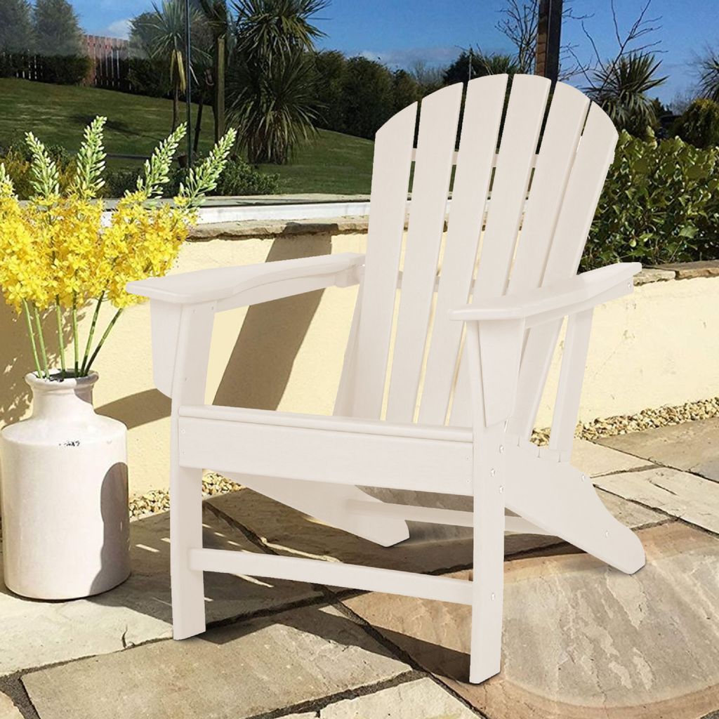 Contemporary Plastic Adirondack Chair with Slatted Back, White - View 6