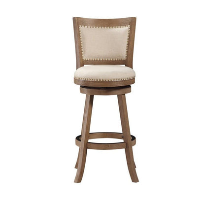 Nailhead Trim Round Barstool with Padded seat and Back, Brown and Beige