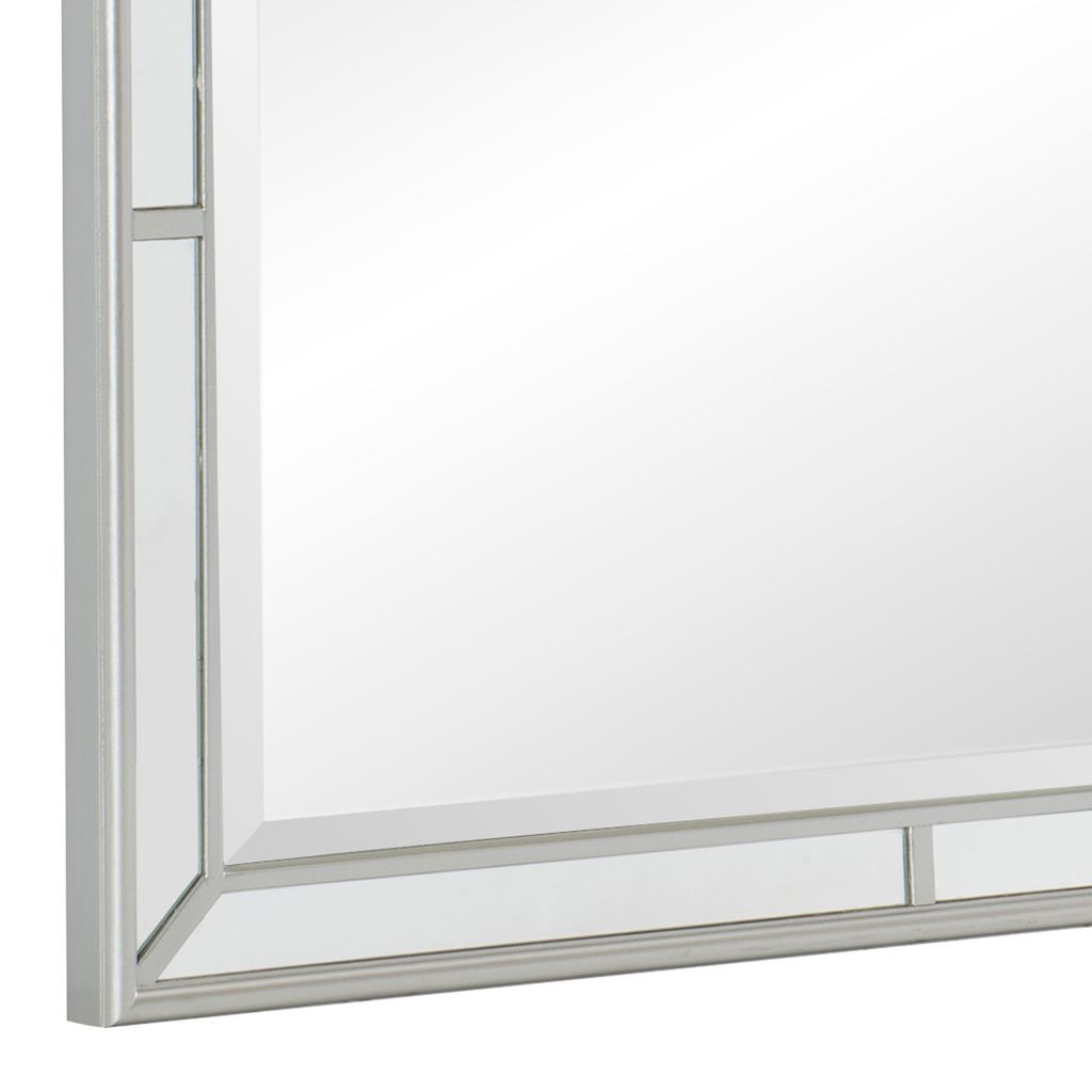 Wooden Frame Mirror with Clipped Corners and Mirror Trim, Silver - View 3