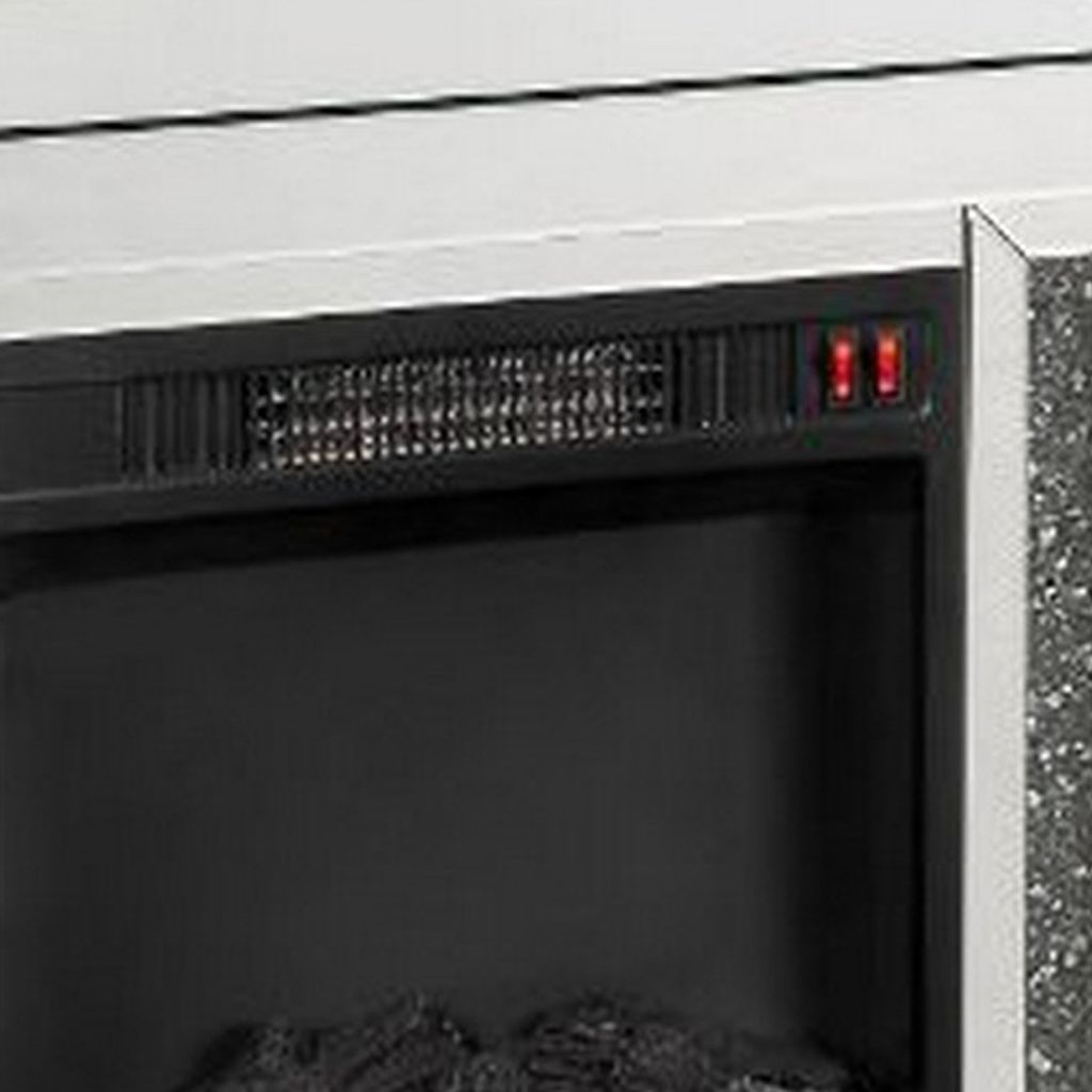 Electric Fireplace with Mirror Panel Framing and Faux Diamonds, Silver - View 5