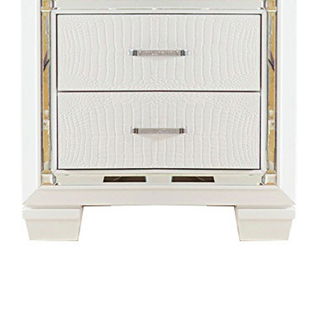 Contemporary Wooden Nightstand with 2 drawers and LED Lighting, White - View 4