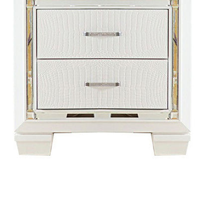 Contemporary Wooden Nightstand with 2 drawers and LED Lighting, White - View 4
