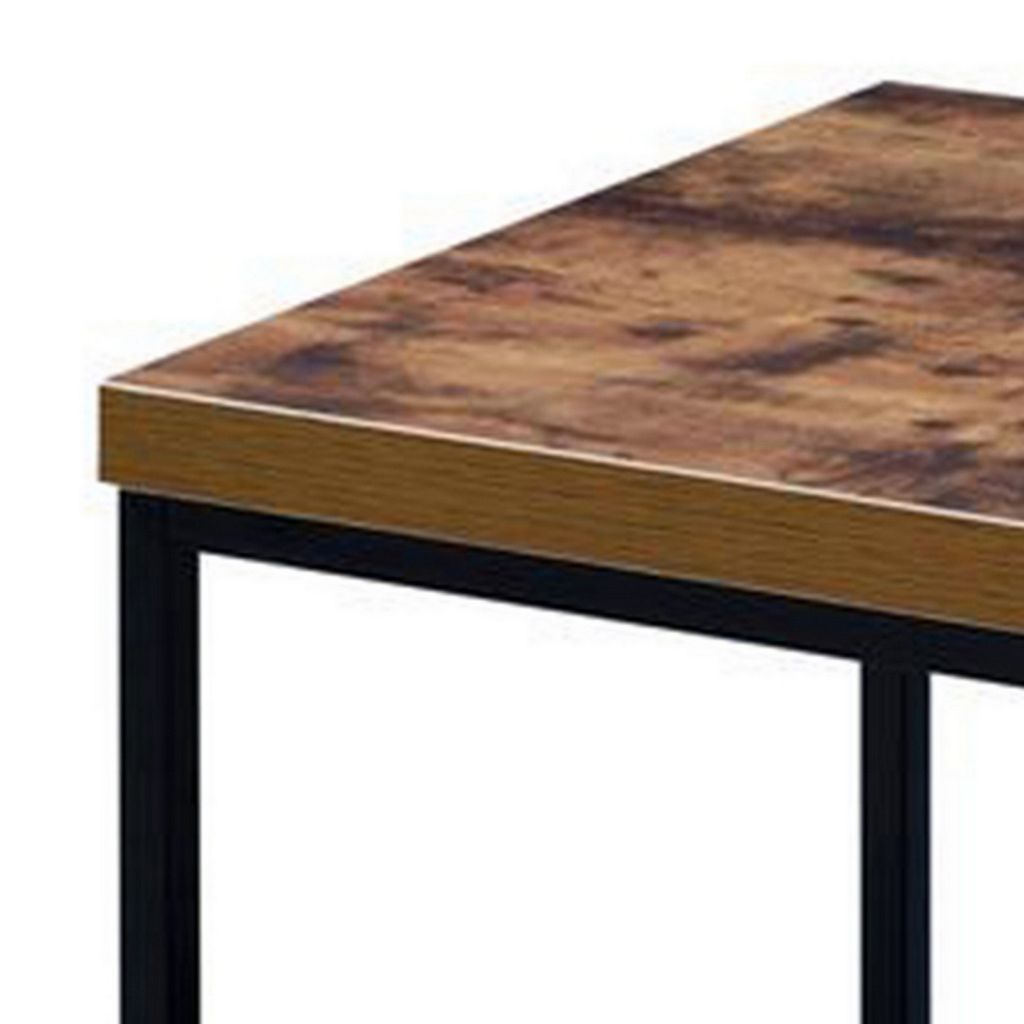 Contemporary Style Rectangular Wood and Metal End Table, Brown and Black - View 3