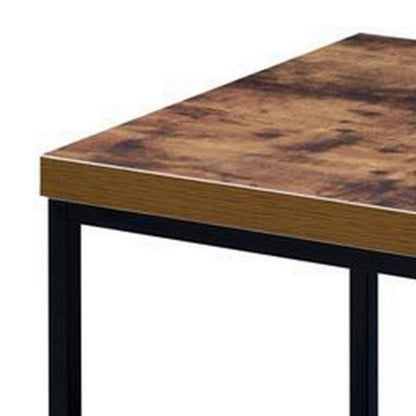 Contemporary Style Rectangular Wood and Metal End Table, Brown and Black - View 3