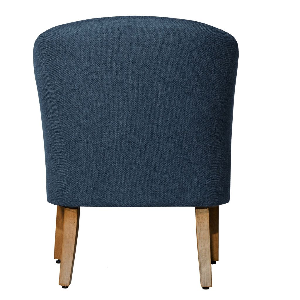 Fabric Upholstered Wooden Accent Chair with Curved Back, Blue and Brown - View 4